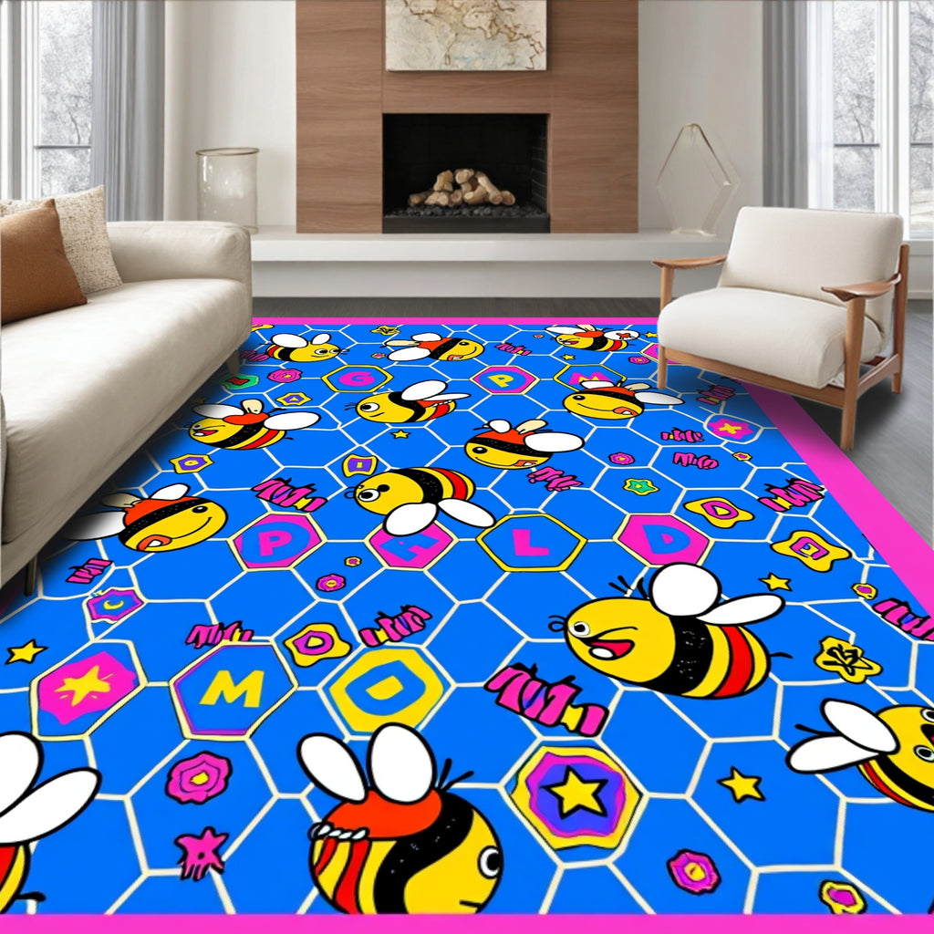 Playful Bee Hive Kids Honeycomb Rug