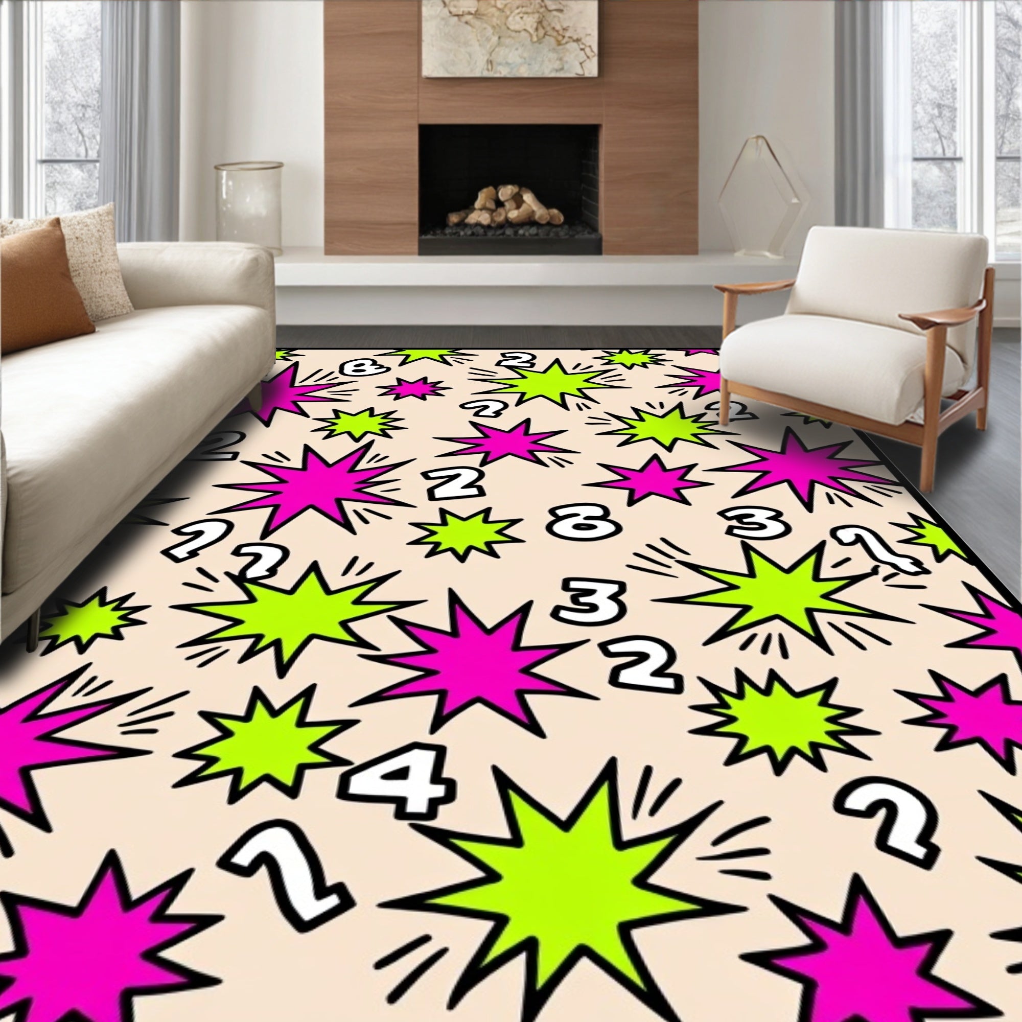Pop Hot Pink Lime Numbers Explosion Rug