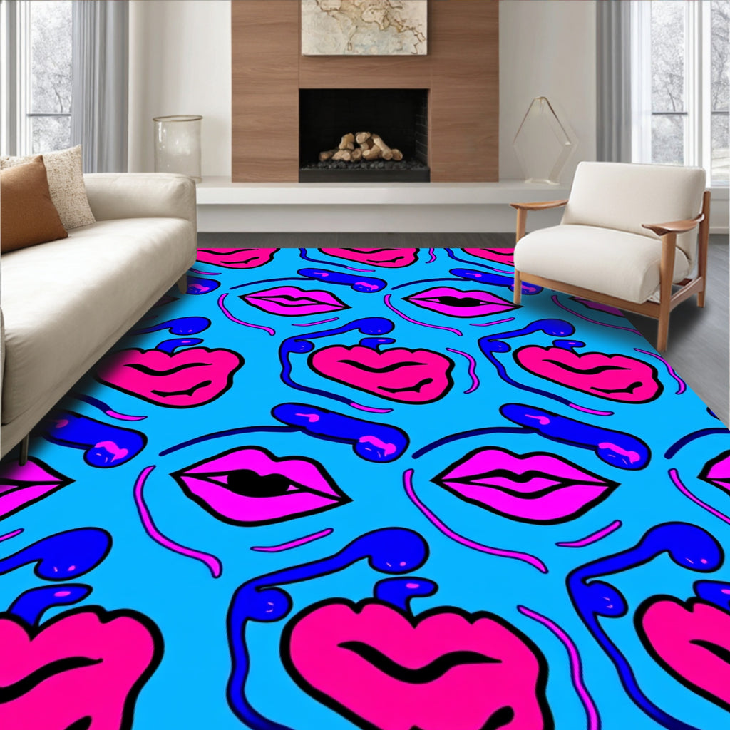 Vibrant Pink Blue Face Collage Rug