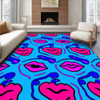 Vibrant Pink Blue Face Collage Rug