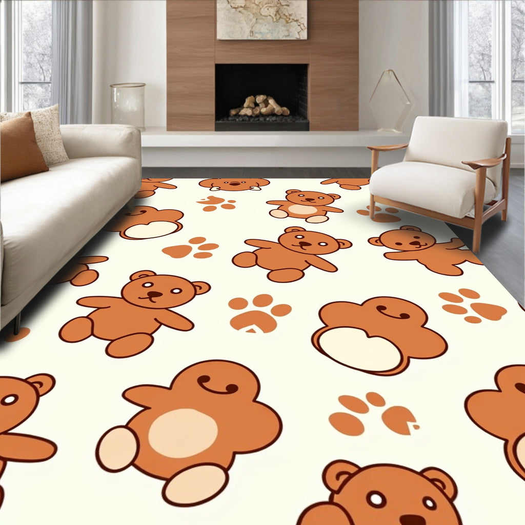 Caramel Teddy Bear Paw Print Rug