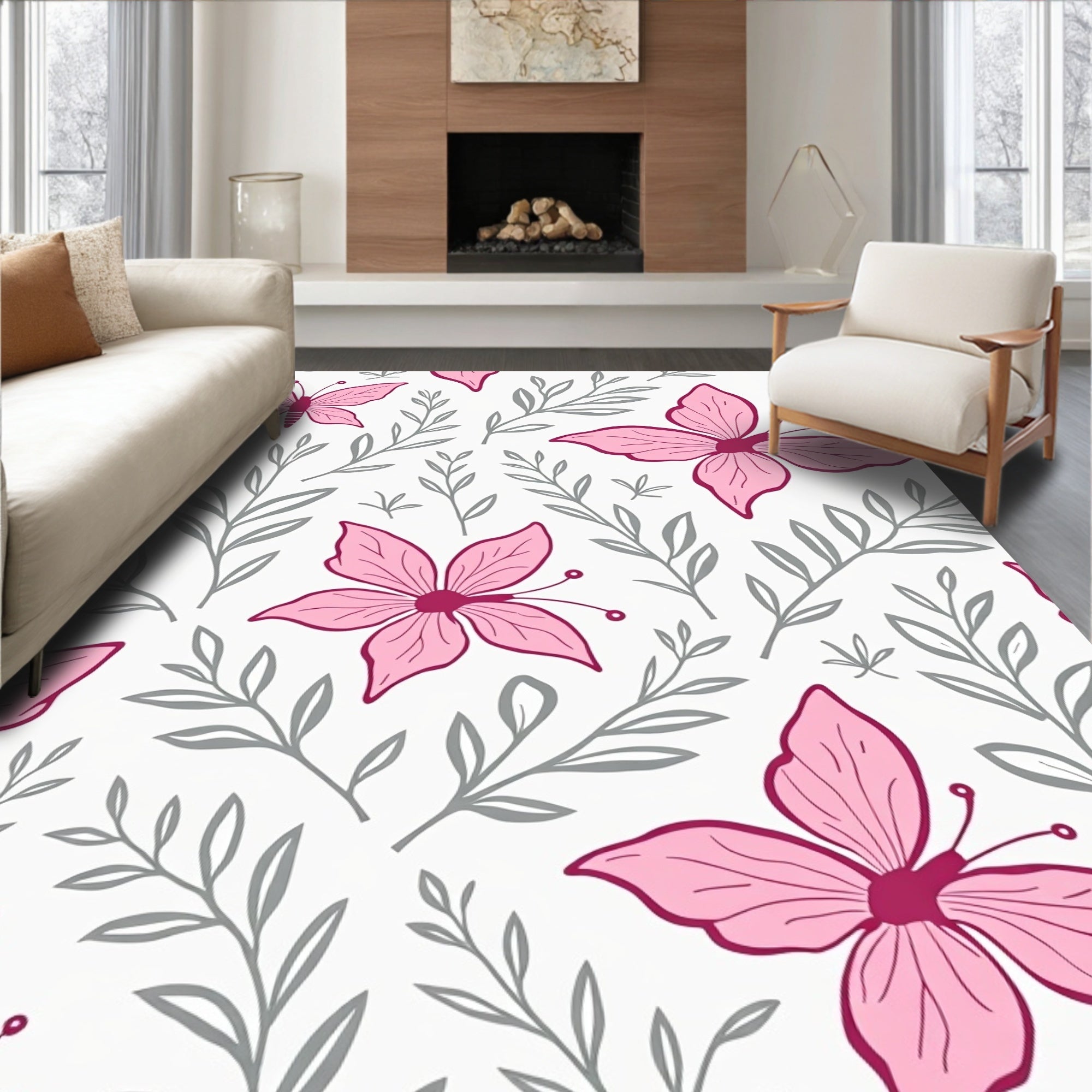 Pink Butterfly Botanical Garden Rug