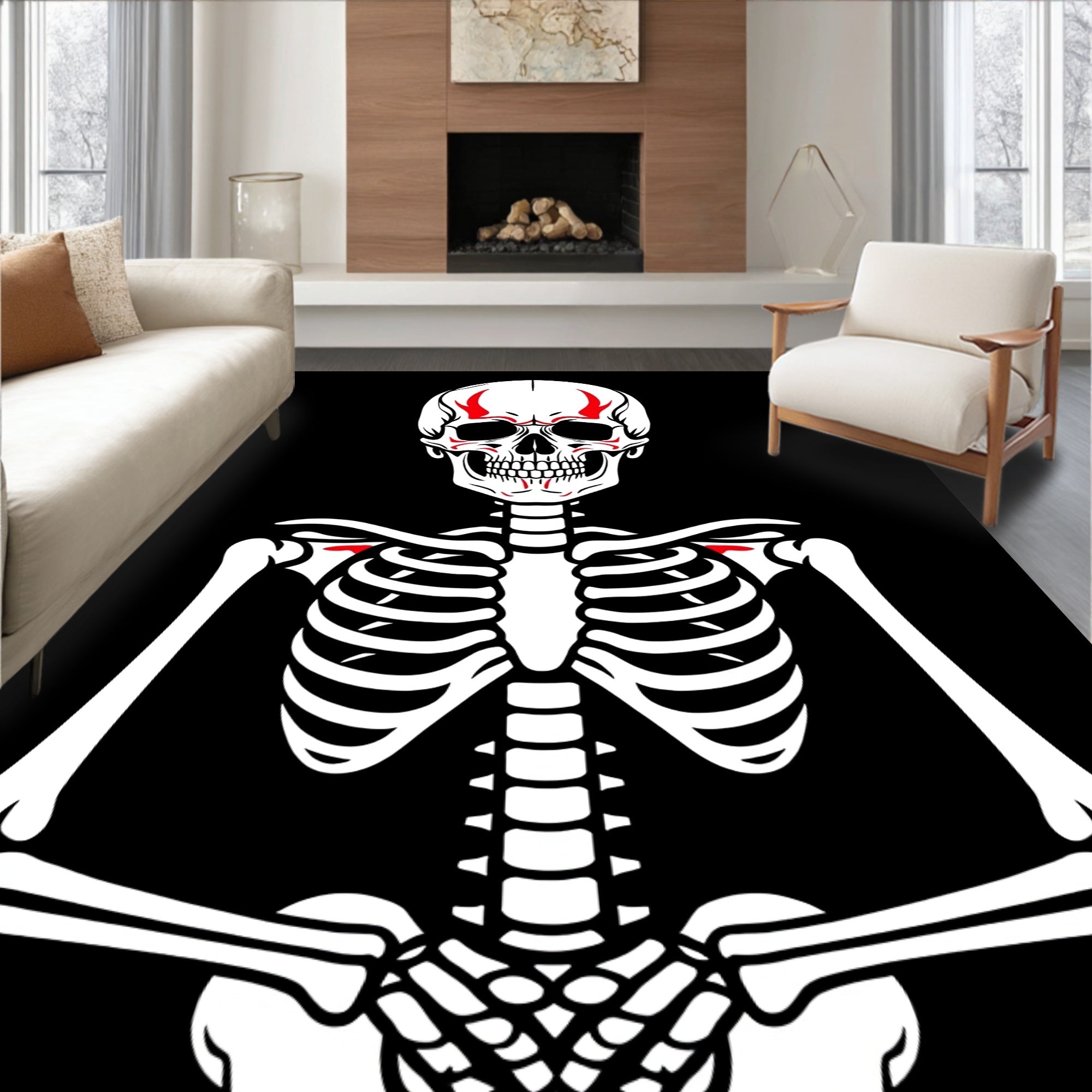 Bold White Skeleton Red Markings Rug