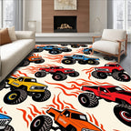 Vibrant Monster Trucks Racing Flames Rug