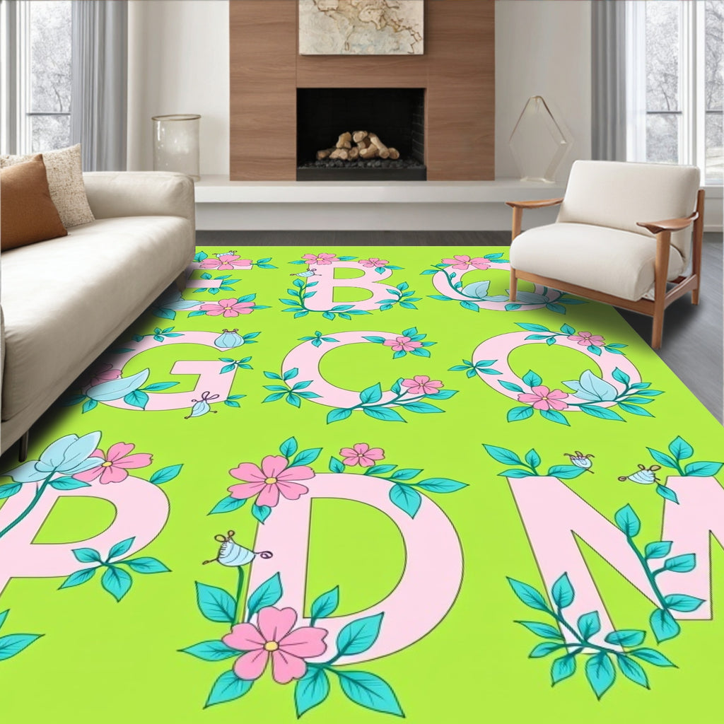 Pink Letter Floral Vine Rug