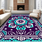 Bold Teal and White Mandala Medallion Rug