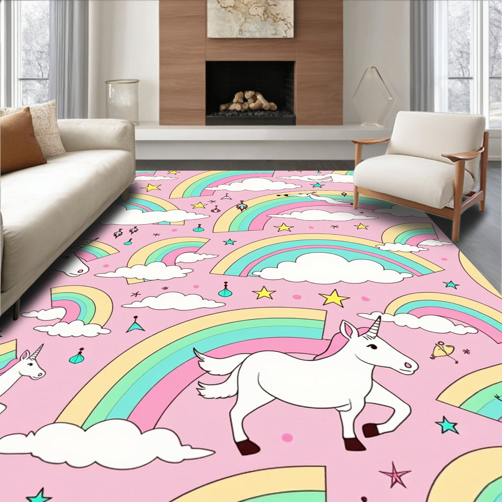 Pastel Unicorn Rainbow Cloud Adventure Rug