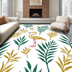 Golden Flamingo Tropical Green Foliage Rug
