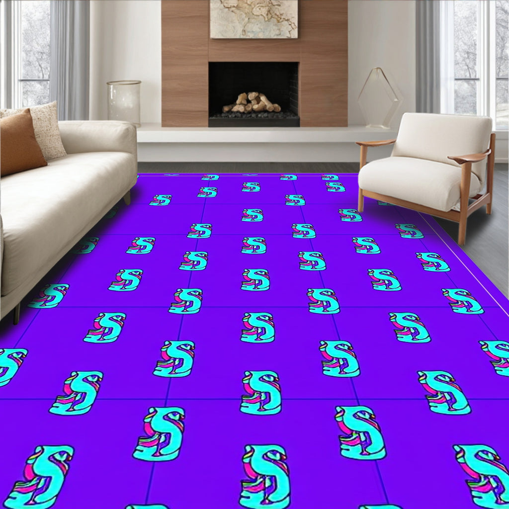 Retro Aqua Flamingo Grid Rug