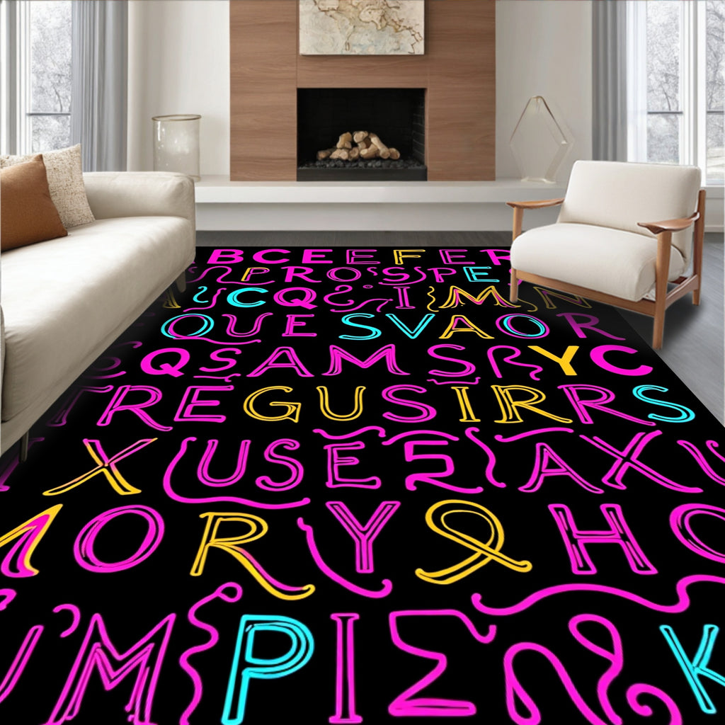 Neon Alphabet Art Rug
