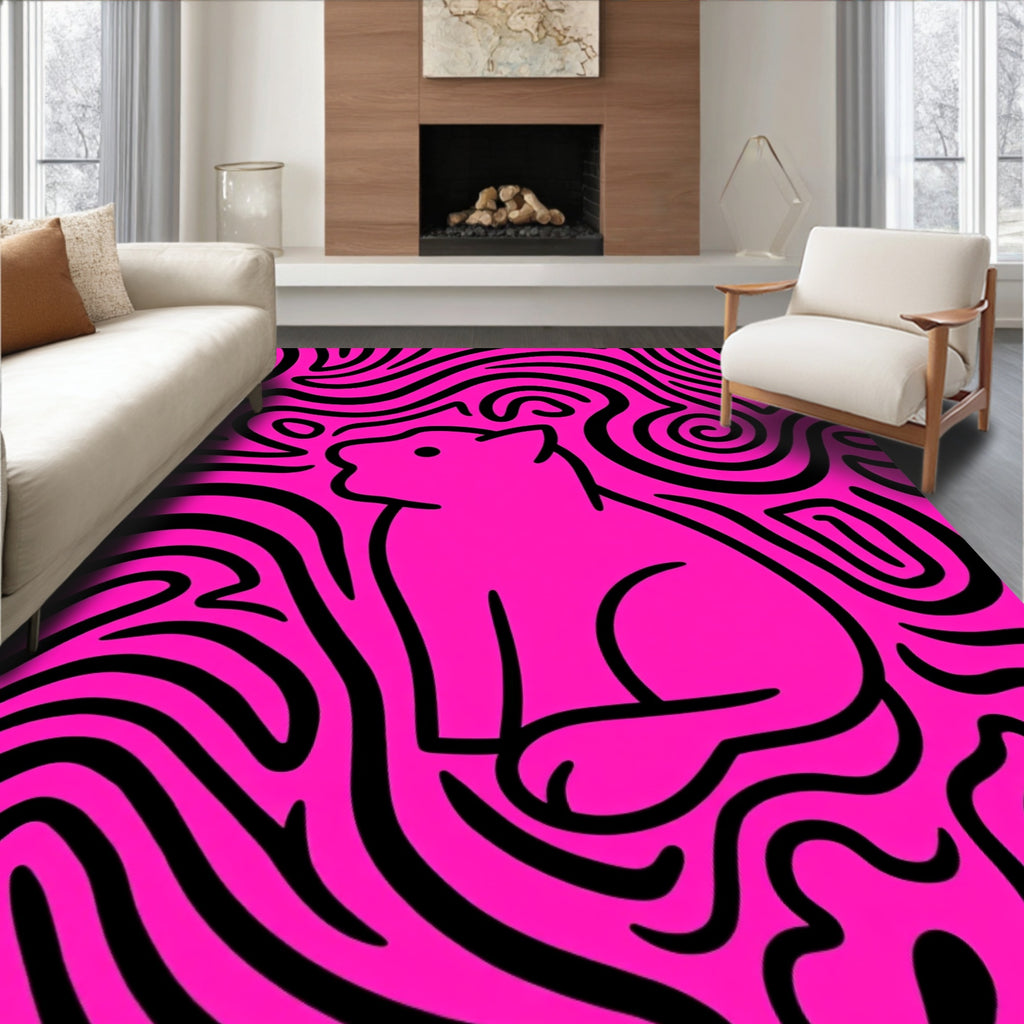 Pink Stylized Panther Swirl Rug