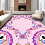 Whimsical Pink Cartoon Creature Mandala Rug