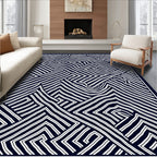 Abstract White Stripe Navy Geometric Rug
