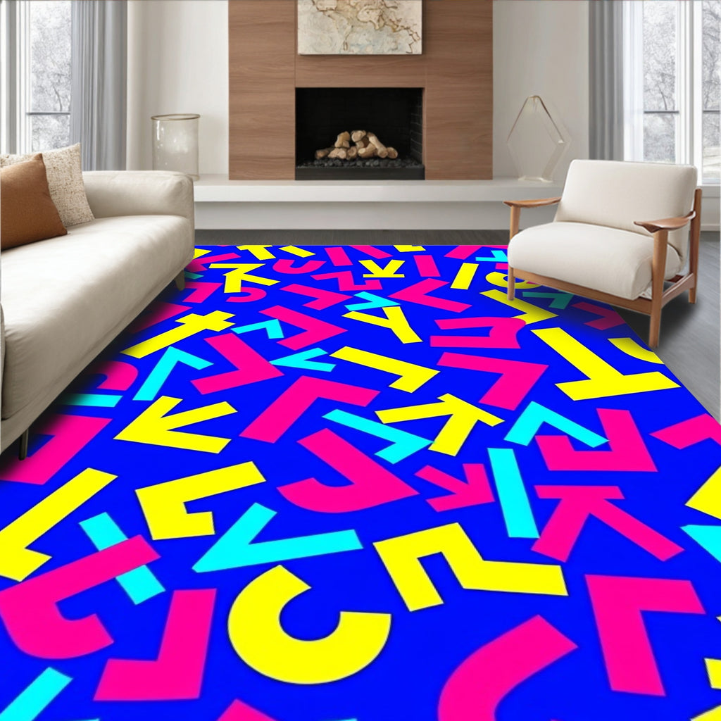 Bold Blue Neon Geometric Shapes Rug