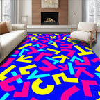 Bold Blue Neon Geometric Shapes Rug