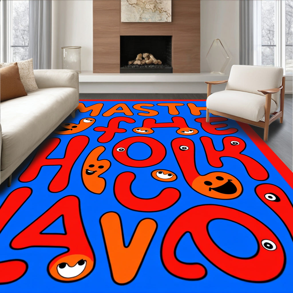 Bold Red Orange Playful Letters Rug