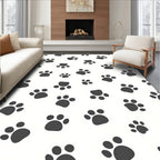 Dark Gray Paw Prints on White Rug