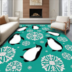 Teal Penguin Snowflake Whimsy Rug