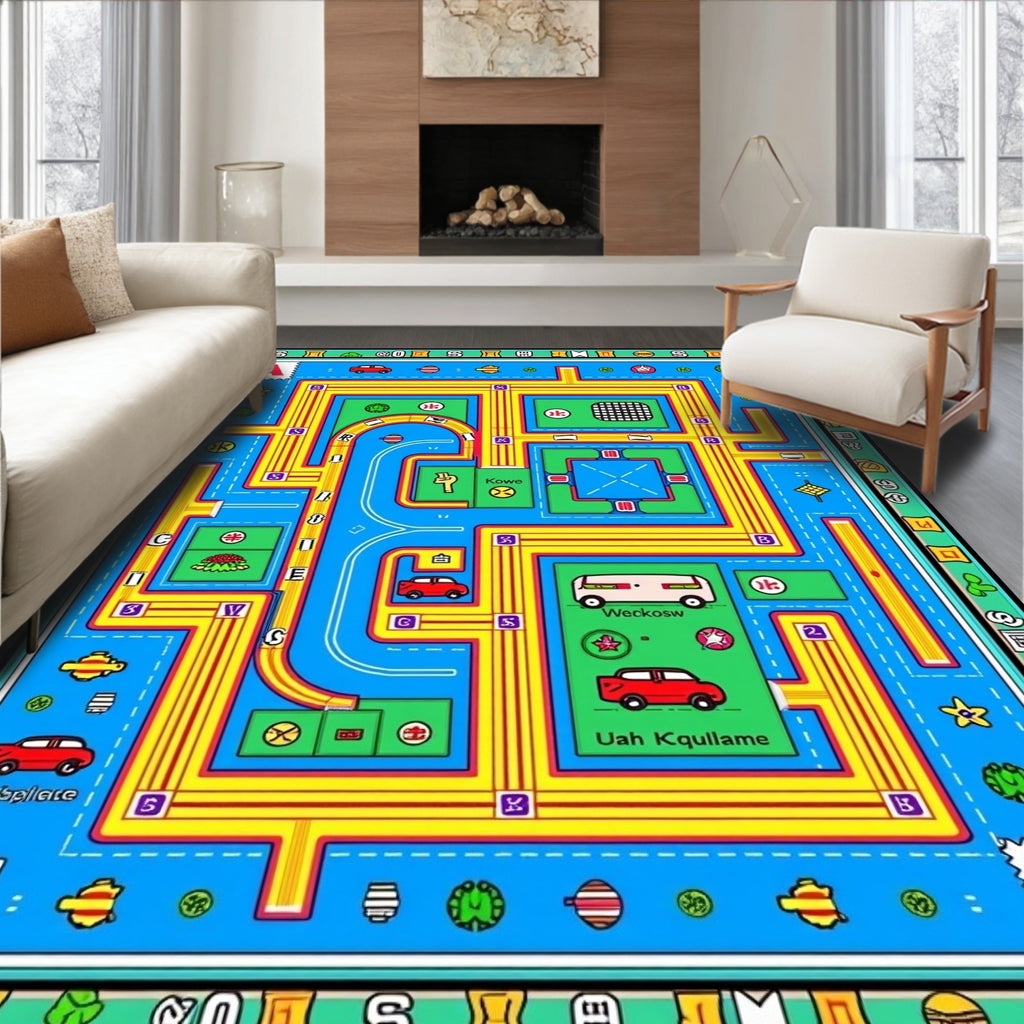 Cartoon City Road Map Rug