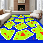 Bright Blue Abstract Lime Green Shapes Rug