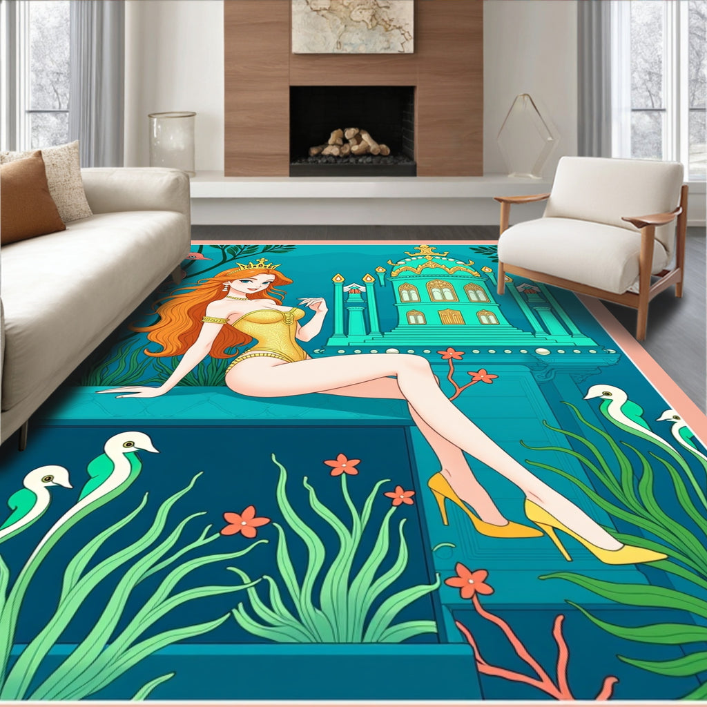 Golden Queen Turquoise Temple Seascape Rug
