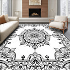 Intricate Black White Mandala Border Rug