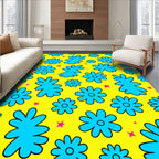 Bright Yellow Blue Flower Pop Art Rug