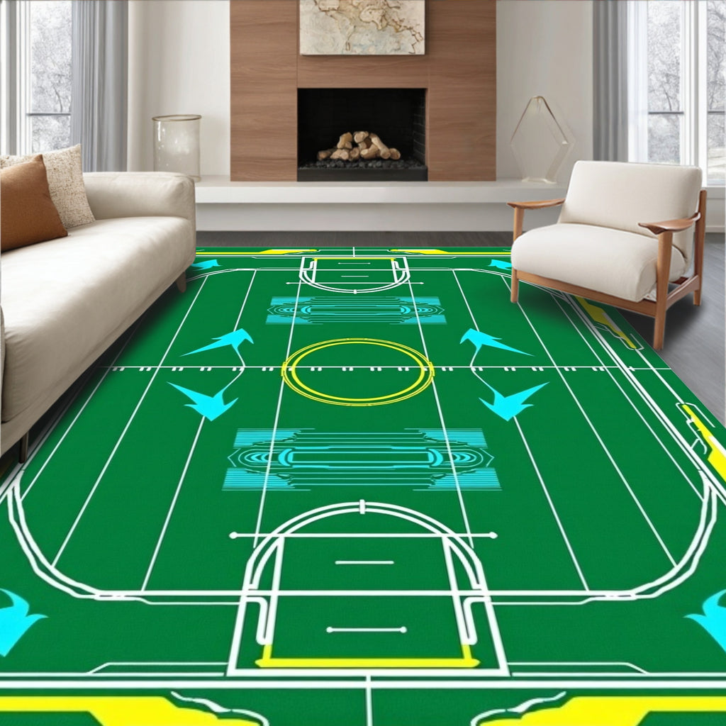 Green Turquoise Yellow Geometric Field Rug