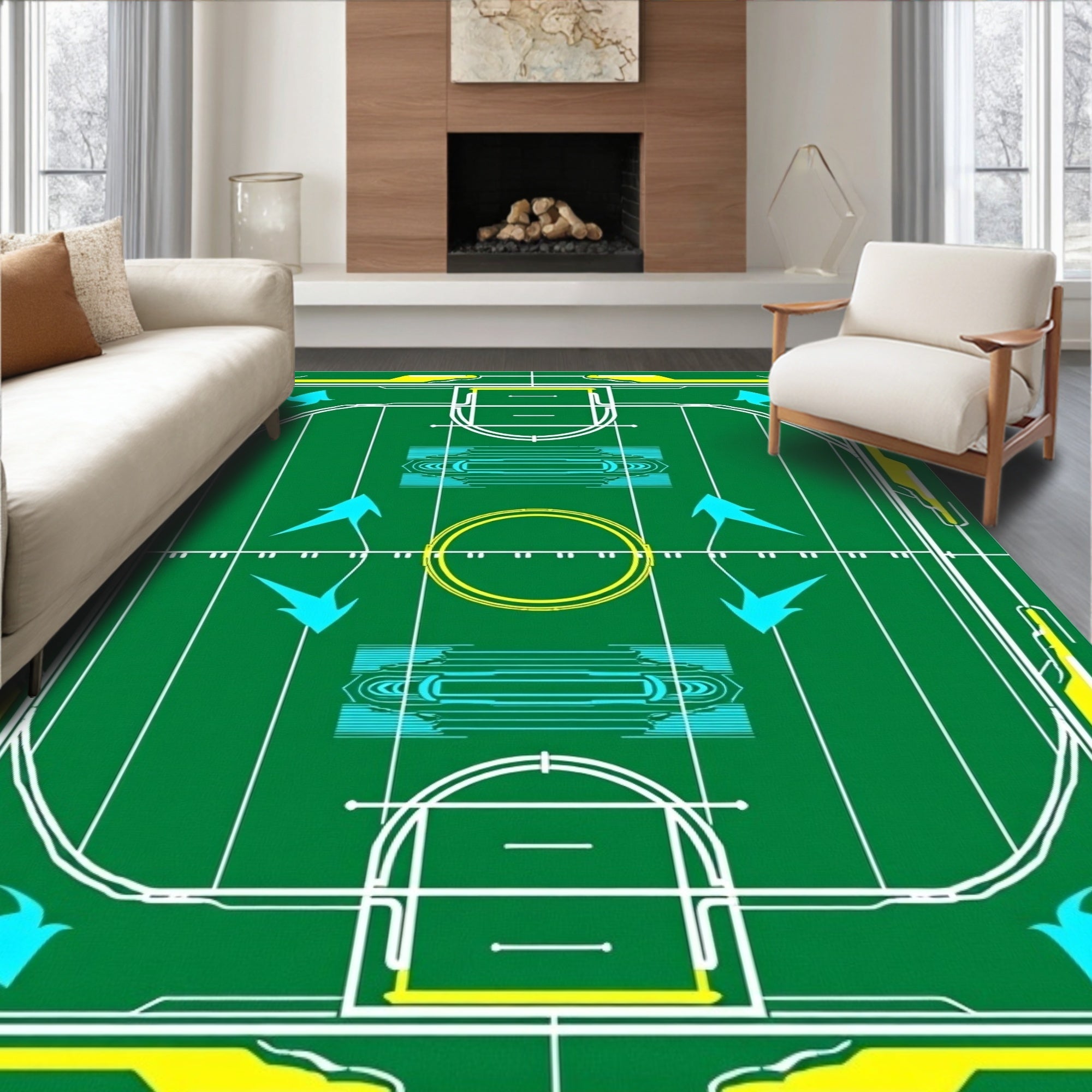 Green Turquoise Yellow Geometric Field Rug