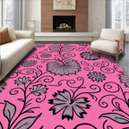 Vibrant Pink Floral Scrollwork Rug