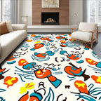 Cartoon Orange Blue Abstract Shapes Rug