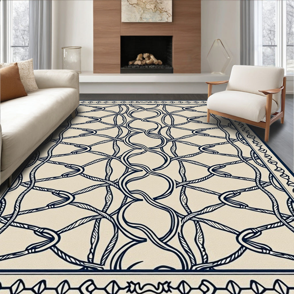 Naval Blue Intertwined Rope Grid Rug