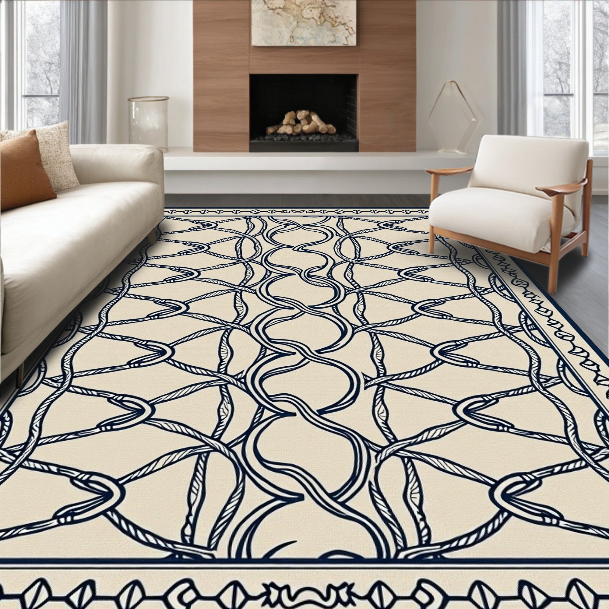 Naval Blue Intertwined Rope Grid Rug