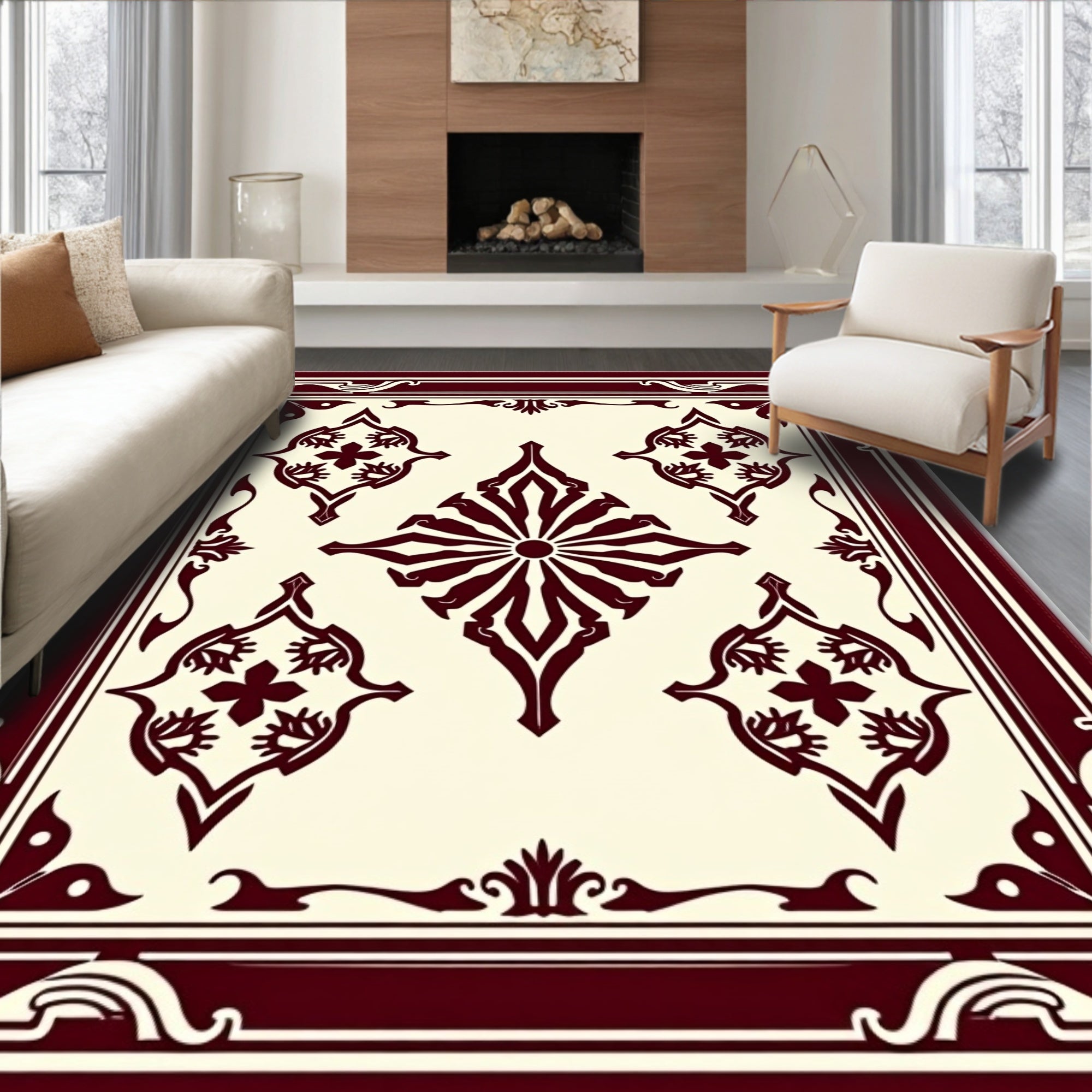 Crimson Medallion Decorative Frame Rug