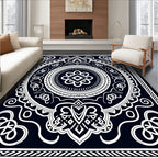 Dark Navy White Intricate Mandala Rug