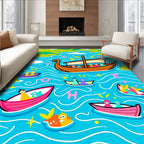 Whimsical Boats On Aqua Sea Rug