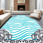 Classic Blue Wave Swirls Bordered Rug