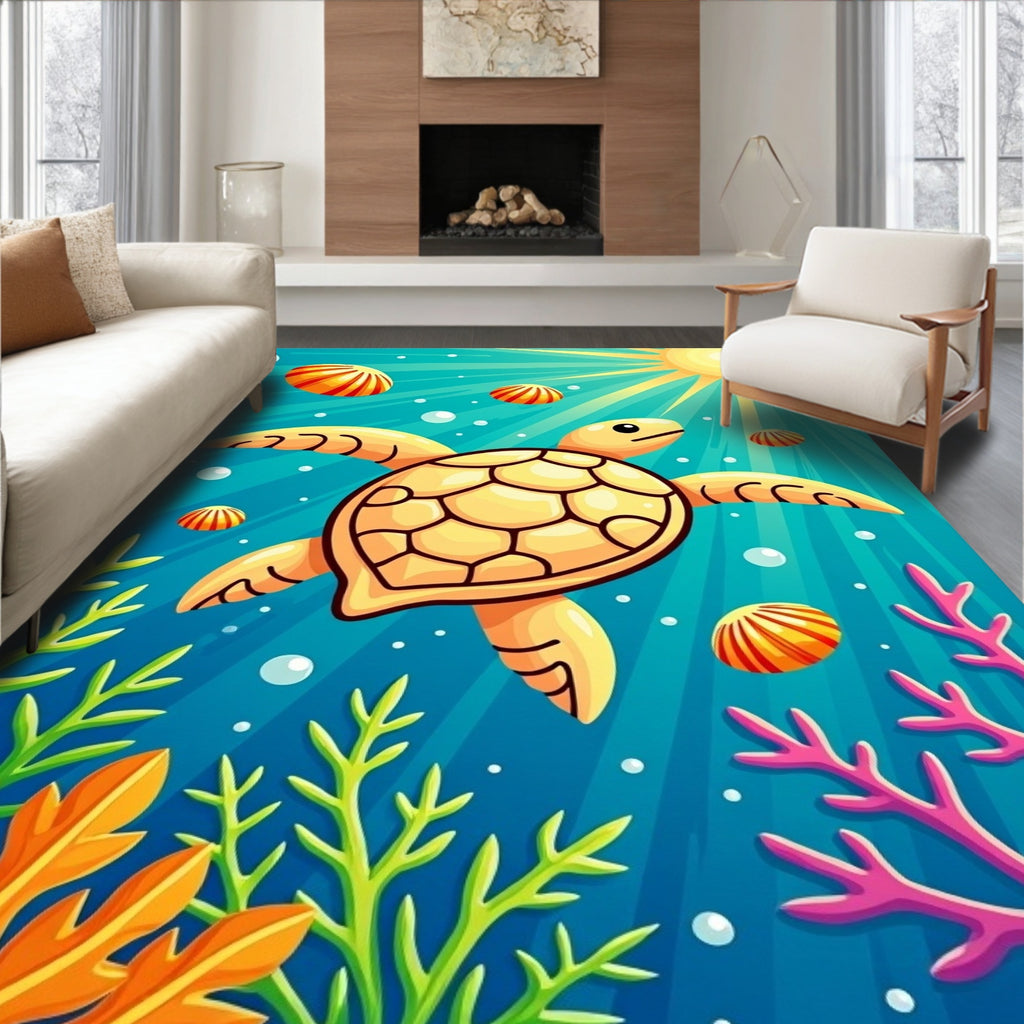 Yellow Sea Turtle Ocean Life Rug