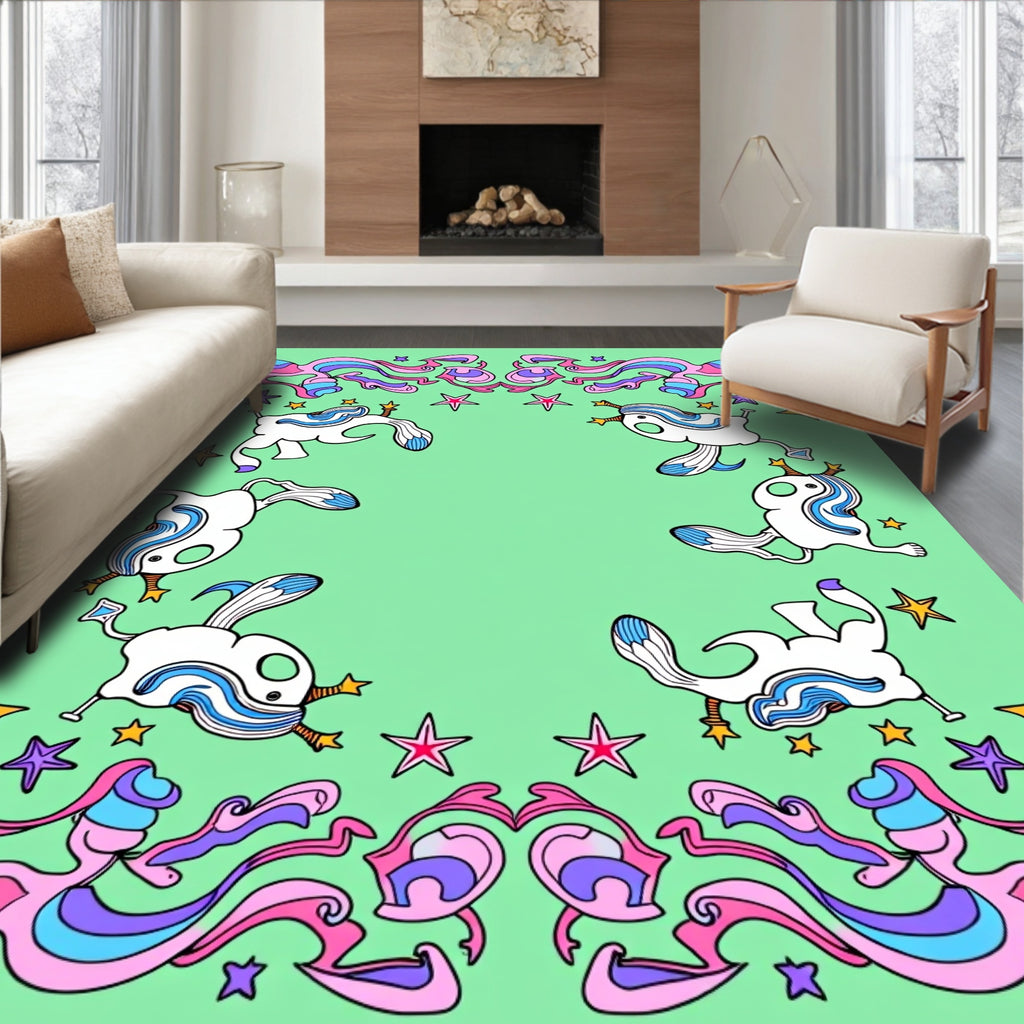 Whimsical Unicorn Pink Blue Pastel Border Rug