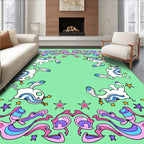 Whimsical Unicorn Pink Blue Pastel Border Rug