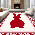 Crimson Bunny In Pink Floral Frame Rug