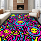 Vibrant Pink Blue Yellow Character Collage Rug