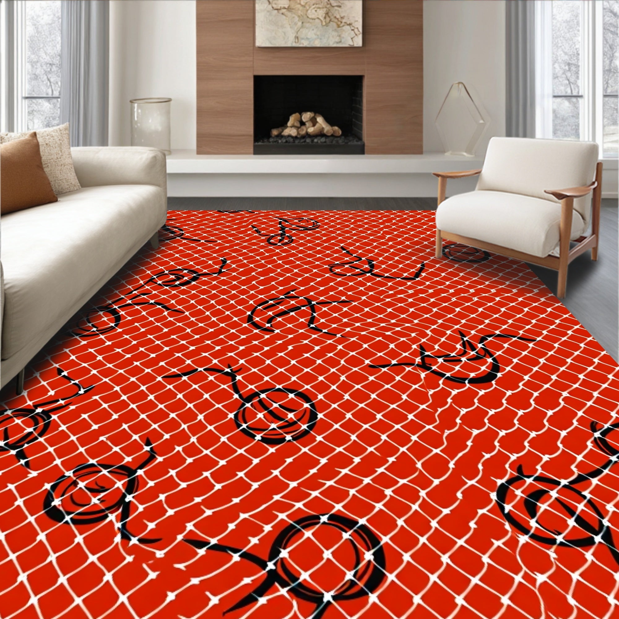 Crimson Net Swirls Rug