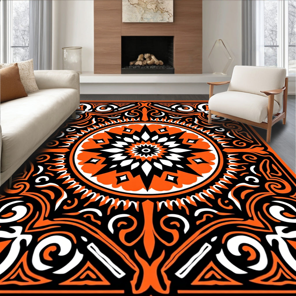Bold Orange Starburst Medallion Rug