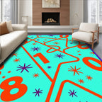 Bright Teal Orange Numbers Starburst Rug