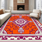 Vibrant Orange Plum Medallion Border Rug