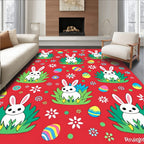 Playful White Bunny Easter Egg Meadow Rug