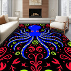 Bold Blue Octopus Red Green Flora Rug