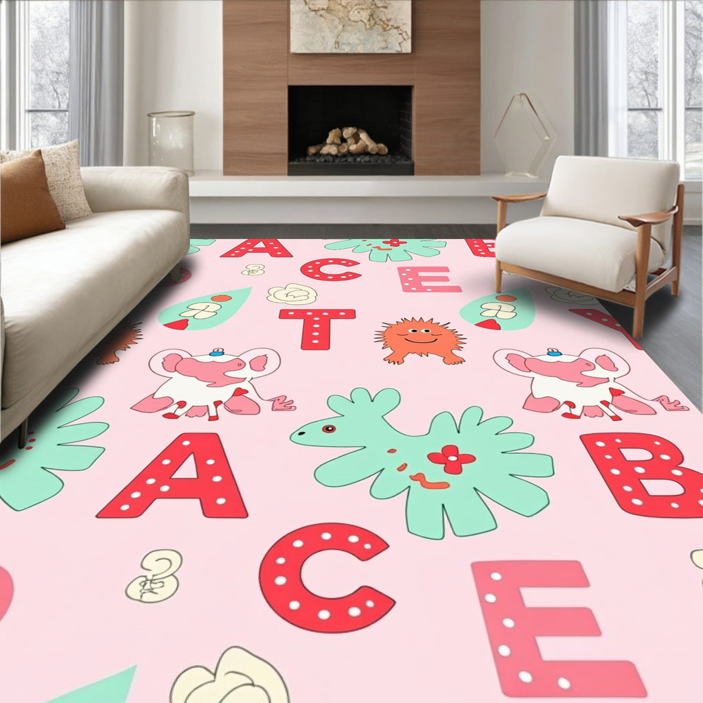 Cute Alphabet Characters Pink Background Rug