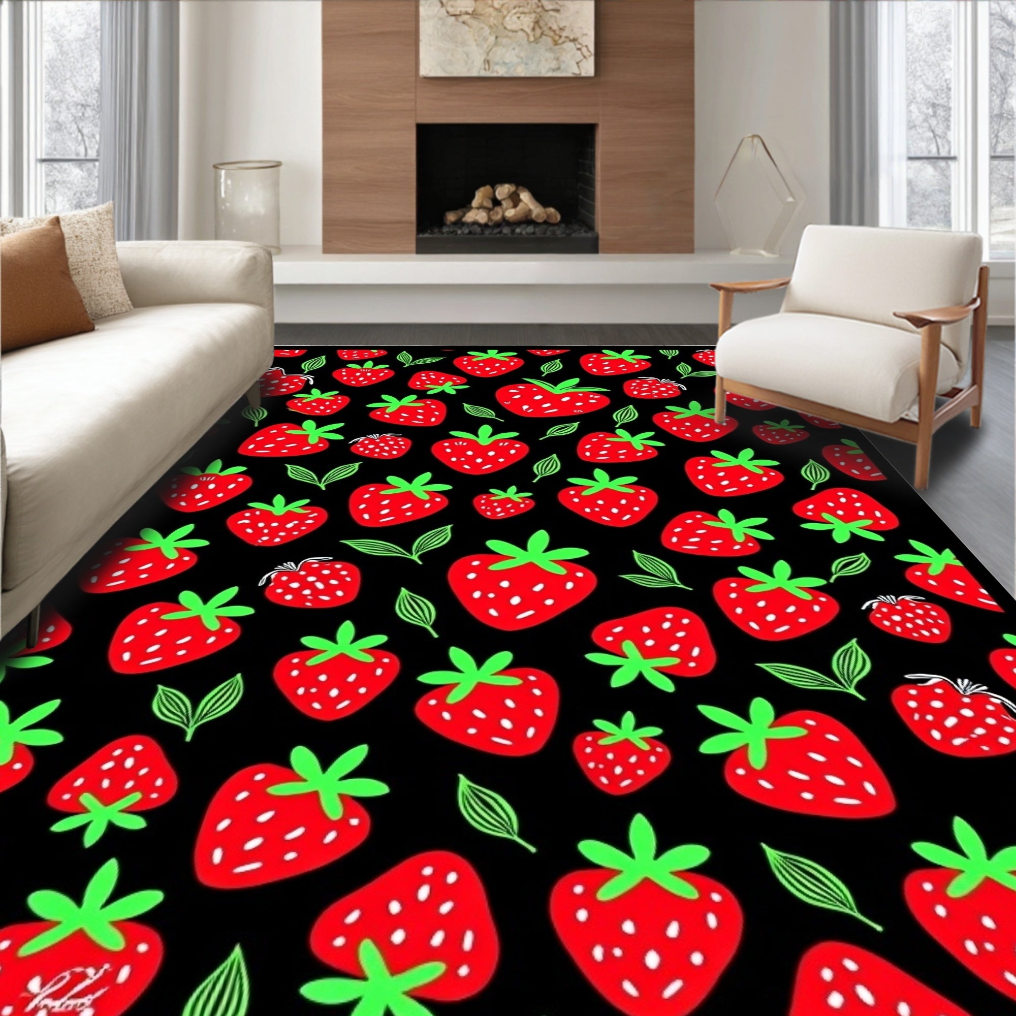 Whimsical Red Strawberry Garden Rug